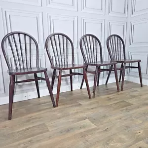 4er Set antike Massivholz Hoop Back Windsor Esszimmerstühle Bauernsitze - Ulme ? - Bild 1 von 24