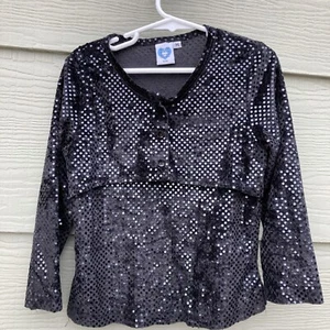Girls Dress Top Jacket Sz M Black Confetti Dot Faux Twinset Twofer Next Era Kids - Picture 1 of 7
