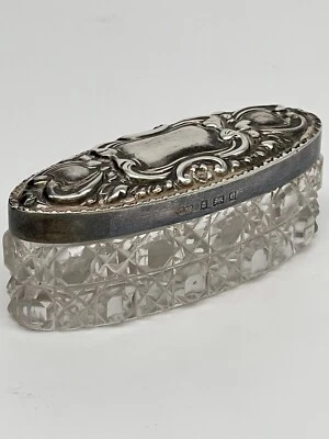 Antiga caixa de bugigangas de cristal prata esterlina Birmingham 1900 John Edward Wilmot - Imagem 1 de 4