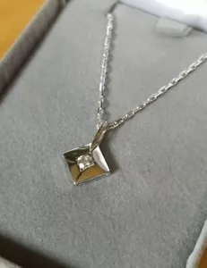New Vintage MCM DIAMOND Shape SOLITAIRE Necklace 14K WHITE GOLD Mariner Chain - Picture 1 of 15