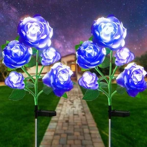 10 LED 7-Color Changing Solar Rose Flower Lights Garden Decorations Outdoor W... - Picture 1 of 7