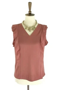 Ann Taylor Women Sleeveless Mauve Flutter V Neck Top Blouse Petite M NWT - Picture 1 of 8