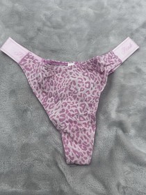 💕VICTORIA'S SECRET PINK Cotton Logo High Leg Thong Pink Leopard Large🎈💕🎉