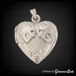 Vintage Sterling Silver LOVE Heart Locket Pendant - Picture 1 of 9