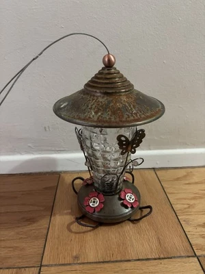 Alimentador Colibrí de Cobre Mariposa Vidrio Naturaleza Granja Jardín Ala Real Foto 1 de 4