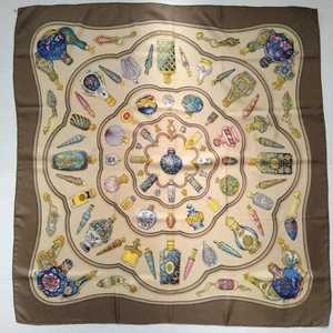 HERMES Qu 'importe le flacon Carre 90 Silk 100% Scarf Brown Tags No Box Used. - Picture 1 of 5