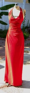 City Triangles Vintage Sparkling Red Long Halter Dress Body Con Gathered Sides S - Picture 1 of 13