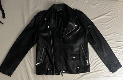 Chaqueta de motociclista de cuero de piel de cordero negra para hombre ZARA talla grande Foto 1 de 4