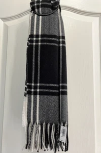 Banana Republic Winter Scarf Black and White Plaid Large Fringe One Size NEW - Picture 1 of 5