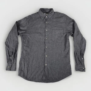 Uniqlo Shirt Mens S Gray Linen Chambray Pleated Casual Button Up Sweat Wicking - Picture 1 of 11