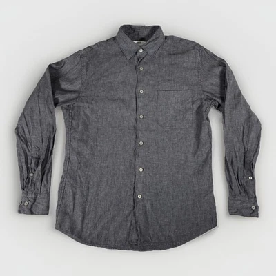 Uniqlo Shirt Mens S Gray Linen Chambray Pleated Casual Button Up Sweat Wicking - Image 1 of 4