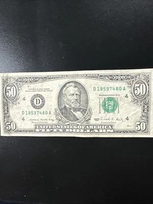 1988 50 Dollar Bills Vintage Small Face Circulates.  $100 Face D18597480a - Image 1 of 4