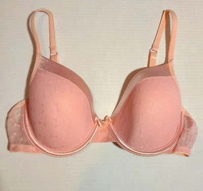 Sujetador rosa suave con aros patrón de lazo 36C ligeramente forrado Warner's Foto 1 de 4