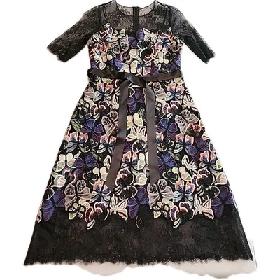 Vestido Rickie Freeman TERI JON Negro Encaje Multicolor Mariposa Bordado Talla 8 Foto 1 de 4