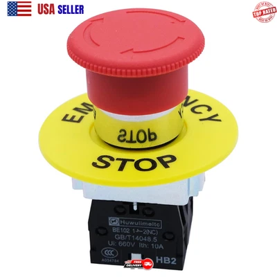 Interruptor de botón de parada de emergencia 2NC 22Mm rojo equipo de setas cierre de parada E Foto 1 de 4
