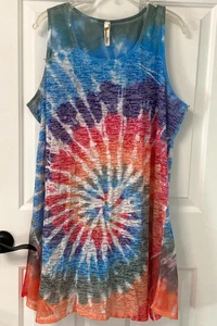 Beach Cover Up Plus Size 2X Shoreline Wear Cool Rainbow Tie-Dye Hippie - Picture 1 of 9