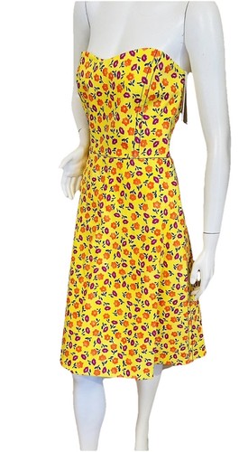 ABITO PRADA SCOLLO A CUORE GIALLO BRILLANTE SENZA SPALLINE BURRO TAGLIA 42 IT