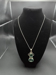 Sterling Silber 925 Halskette mit aquablauem Edelstein Anhänger 11,62 g 18" Kette - Bild 1 von 18