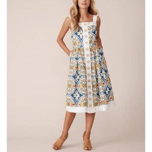 Binny Dress Size 12 Medium M / US 8 Fit & Flare Midi Hill Of Grace Linen Cotton - Picture 1 of 9