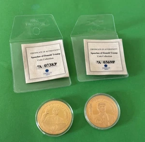 2 Speeches Of Donald Trump Gold Plated Commemorative Coins w/COA’s - Picture 1 of 6