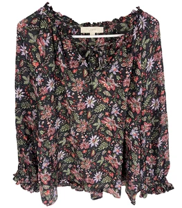 ANN TAYLOR LOFT Top Large Floral Sheer V-Neck Cottagecore Boho Peasant Blouse - Picture 1 of 5
