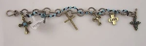 Cross crosses blue silvertone bracelet Religious love - Picture 1 of 2