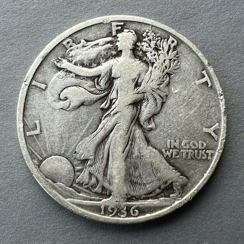 1936-D Walking Liberty Half Dollar, Very Fine, 90% Silver Cover