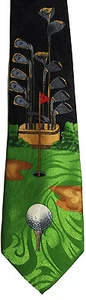 GOLF CLUBS NECKTIE NEW TIE BALLS BAG COURSE PLAYER 18 TH HOLE WOOD IRON FLAG - Picture 1 of 1