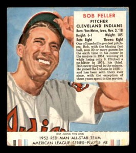 1952 Red Man AL w Tab #8 Bob Feller   G J2738169