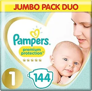 Pampers Premium Protection Size 1, 72x2 Nappies, 2-5kg, Jumbo Pack, Total 144 - Picture 1 of 1