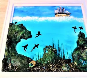 Pintura submarina océano resina 3D hecha a pedido, arte oceánico, resina decoración del hogar, regalo - Imagen 1 de 11