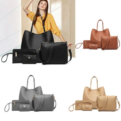 4PCS Ladies Faux Leather Tote Shoulder Bag Women Handbag Cross Body Hand Wallet