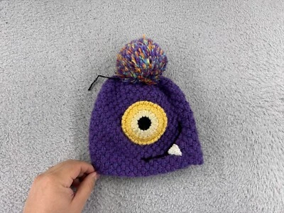Andes Gifts Beanie Toque Adult One Size Purple Pom Monster Face Alpaca Blend - image 1 of 4