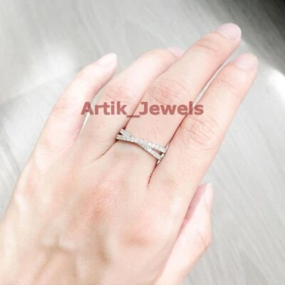 Runder Moissanit Mit 14K Weiß Vergoldet Silber Unendlichkeit Ring für Damen #318 - Bild 1 von 4