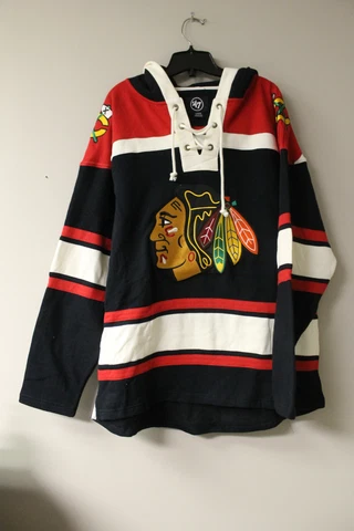 New NHL Chicago Blackhawks old time jersey style midweight cotton hoodie men XXL Cover