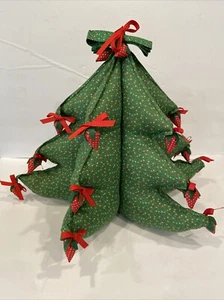 Vintage Handmade 3D Stuffed Fabric Christmas Tree w/Strawberries LARGE Table Top - Picture 1 of 4