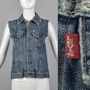 XXS 2000s Levis LVC Cotton Denim Vest Pockets Belt Loops Halloween Horror Print - Imagen 1 de 10