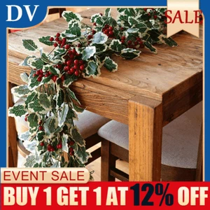 Artificial Holly Leaves Fake Berries Christmas Branch Ornament Xmas Decor Tools - Picture 1 of 14