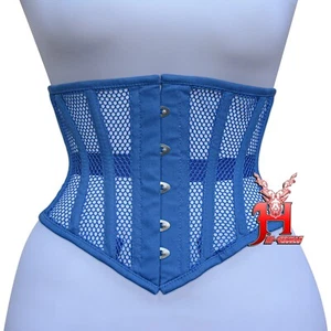 UnterbrustKorsett corsage Baumwolle Schwarz Netz Underbust Royal Blue Mesh - Picture 1 of 6