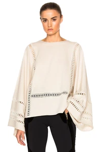 Maglione Chloe Cashmere XS Beige Panna Manica Larga Dettaglio Uncinetto - Foto 1 di 15