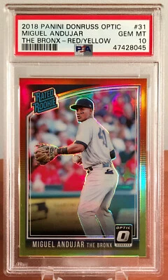 2018 Optic Miguel Andujar Red/Yellow Rookie RC "Bronx" Short Print SP #31 PSA 10 - Image 1 of 2