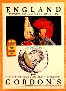 GORDON'S LONDON DRY GIN—QUEEN'S GUARD & THE PUNK ROCKER—1988 MAGAZINE PRINT AD - Picture 1 of 1