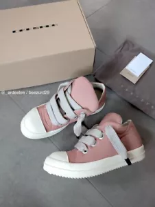 *NEW* RICK OWENS DRKSHDW JUMBO LACE PUFFER LOW SNEAKS RAMONES (PINK, 41 EU) - Picture 1 of 11