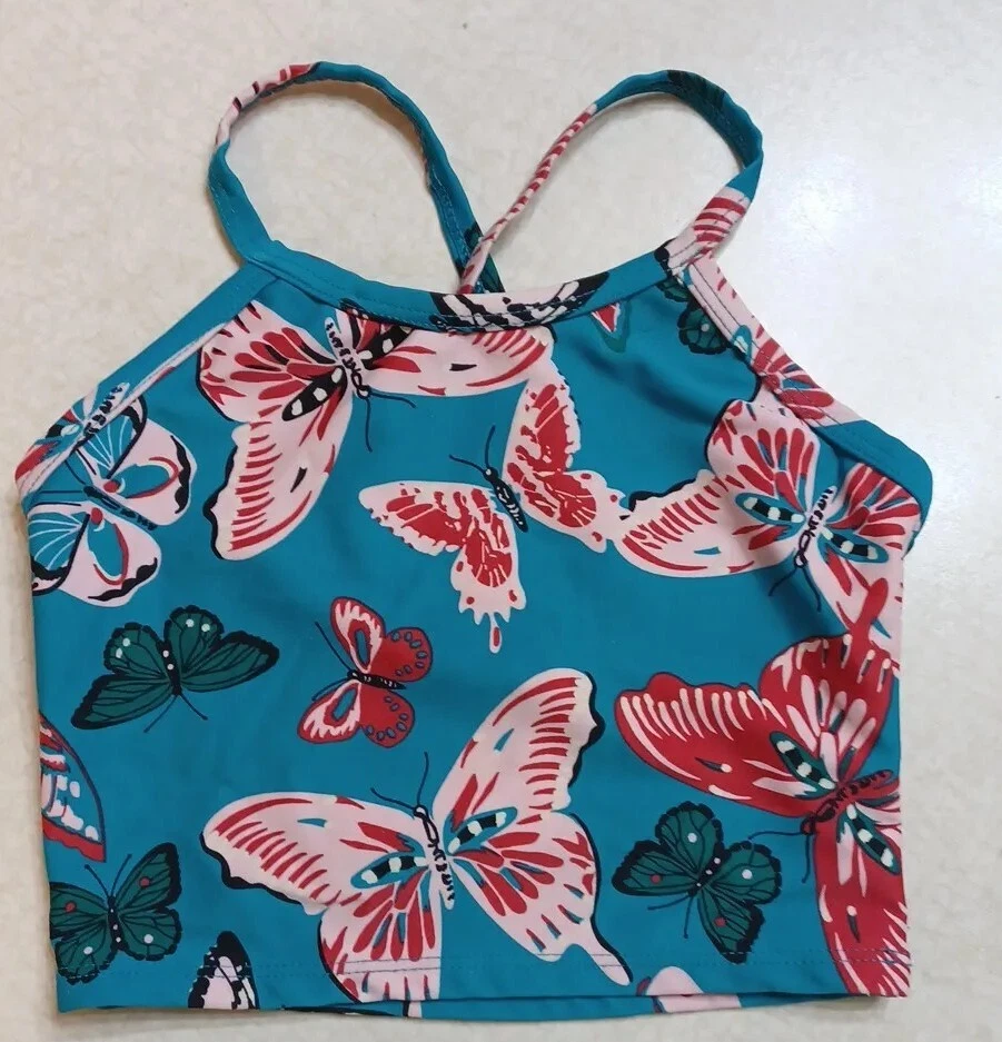 Top de natación Hanna Andersson para niñas 110 CM 5 EE. UU. azul rosa mariposas Foto 1 de 4