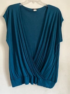 ING Women's Teal Top Draped Front V Neck Sleeveless Shirt 2XL - Picture 1 of 4