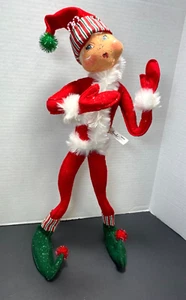 Annalee Christmas elf red green glitter outfit candy cane stripe 2005 15" Tall - Picture 1 of 5
