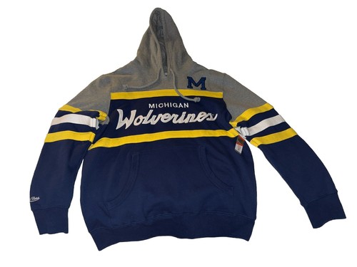 Felpa con cappuccio pullover uomo Mitchell & Ness Navy Michigan Wolverines Head Coach grande