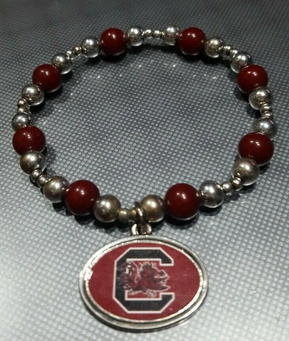 SOUTH CAROLINA GAMECOCKS USC Elastic STRETCH LOGO Single Charm Beaded BRACELET Cover