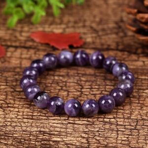 Natural Amethyst Stone Beaded Bracelet Purple Crystal Gemstone Stretch Bracelet