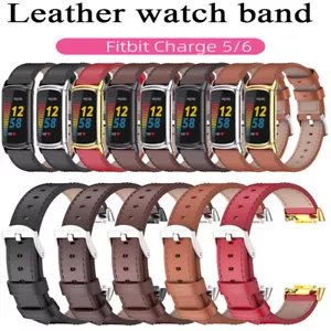 Classic Leather + Metal Strap Wristband Replacement For Fitbit Charge 6 5 UK - Picture 1 of 19